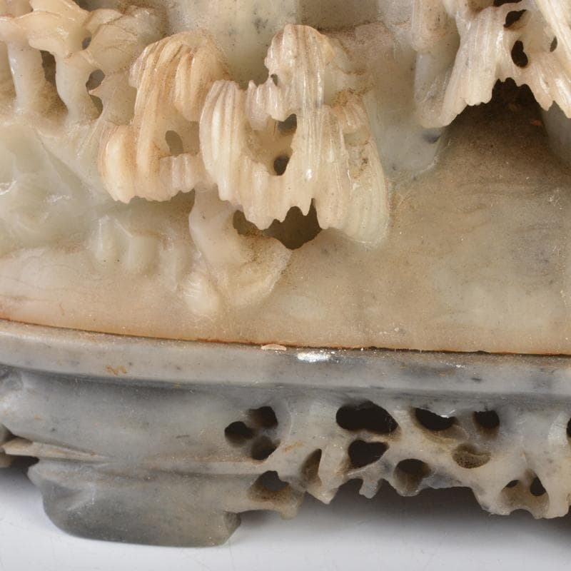 中国　玉石寿山石彫刻　楼閣山水雕　床飾　置物　V　R5747