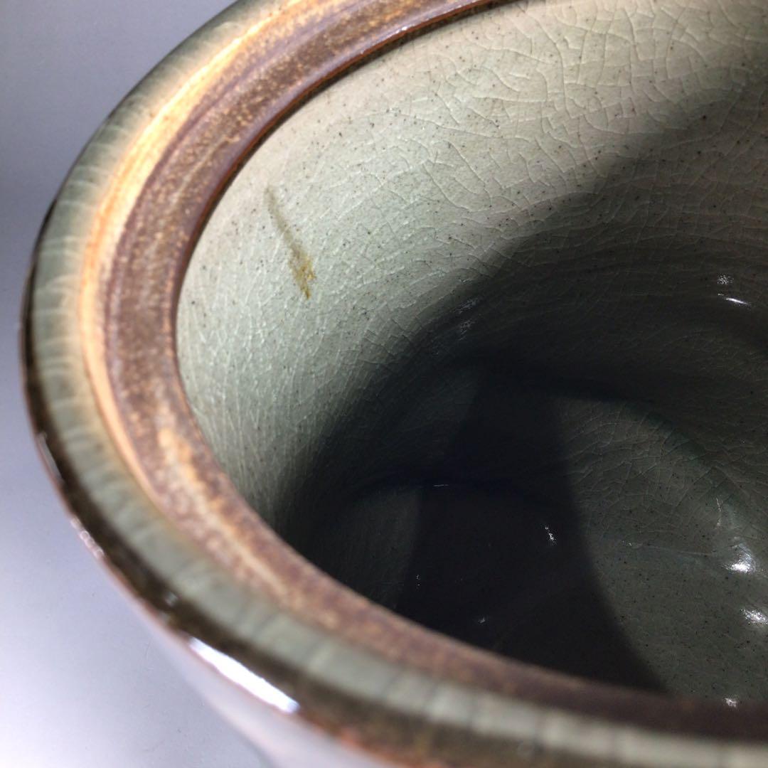 Ｎ１６５　水指　『明神窯　岡本高始造』『練上水指』　共箱　茶道具