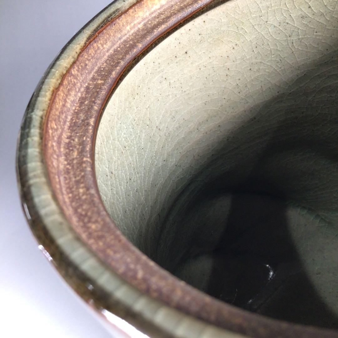 Ｎ１６５　水指　『明神窯　岡本高始造』『練上水指』　共箱　茶道具