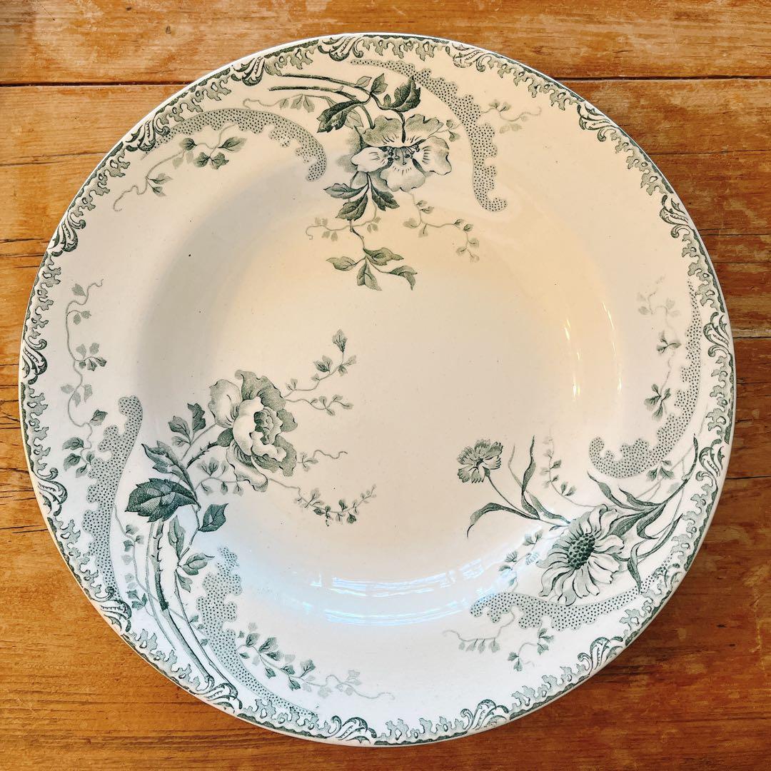 ショワジールロワ　淡いグリーンが素敵な花柄のスーププレート