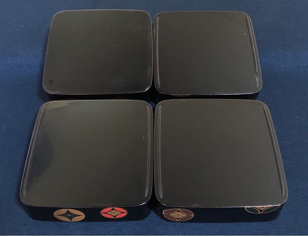 《レ》黒塗 七宝蒔絵 四段重 重台付 平安光村造 共箱 251201お2