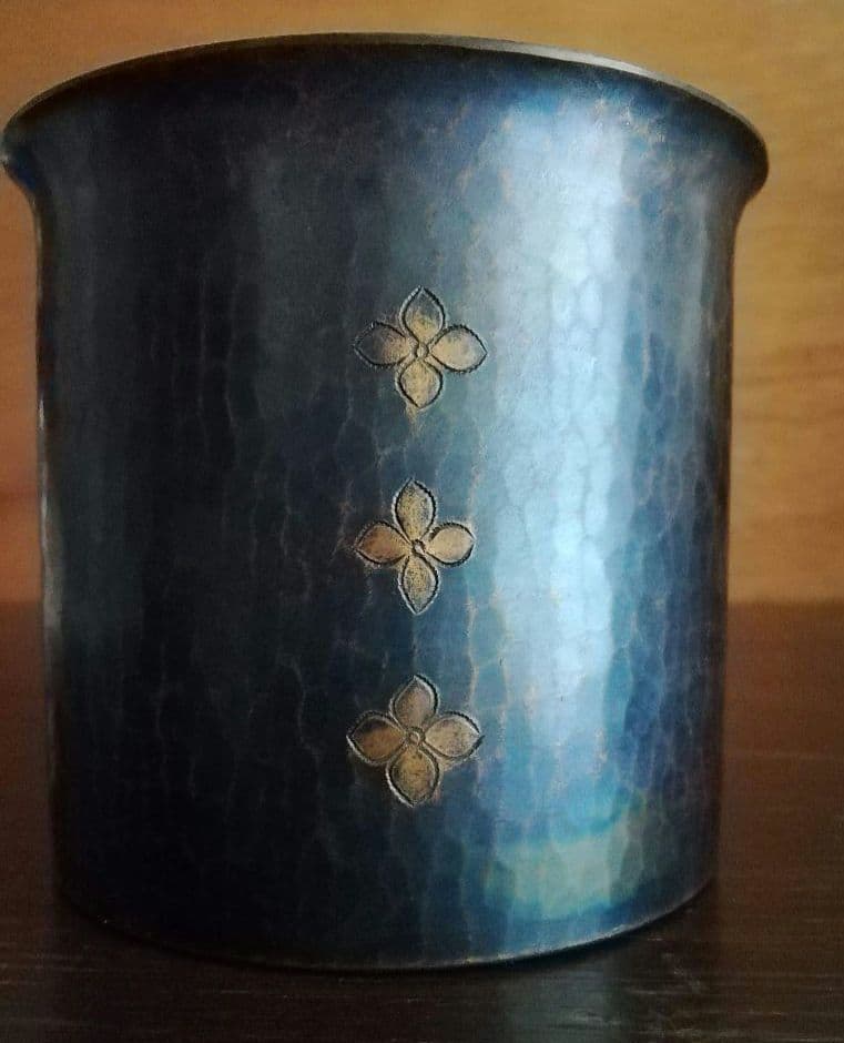 鎚起銅器　玉川堂　良寛書　蓋物　小物入れ　煎茶道具　和骨董アンティーク1980年