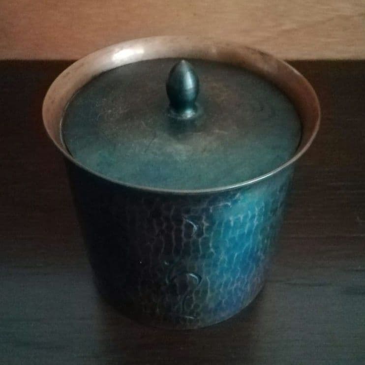 鎚起銅器　玉川堂　良寛書　蓋物　小物入れ　煎茶道具　和骨董アンティーク1980年