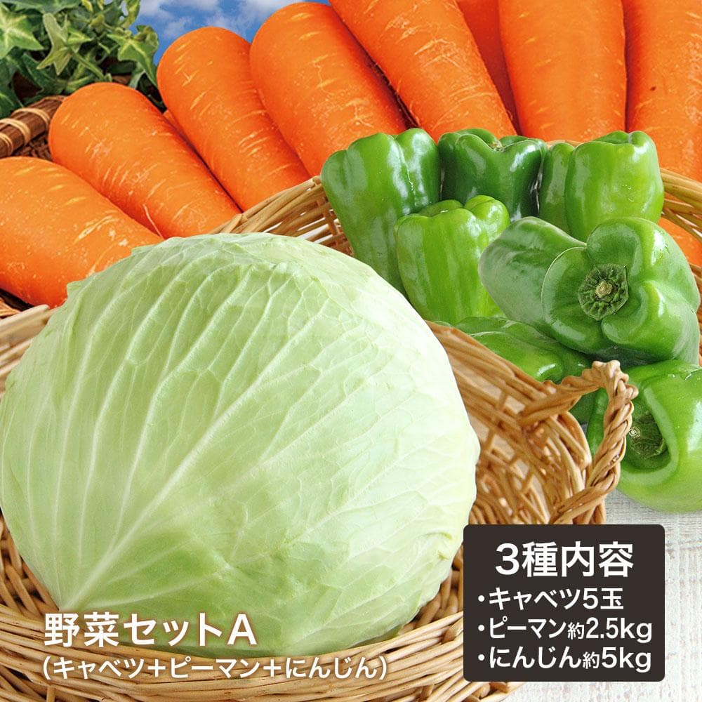 野菜セットA（キャベツ5玉・ピーマン約2.5kg・にんじん約5kg） 3種セット
