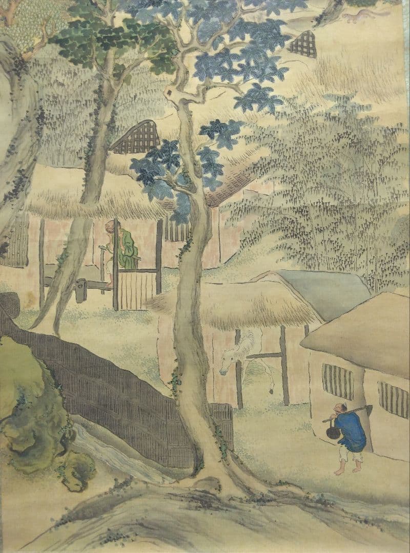 与謝蕪村（謝寅）山水図　絹本 掛軸　識箱