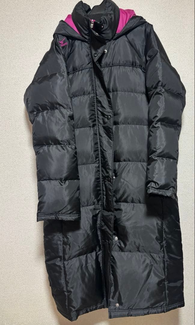 ロング丈ベンチコート ブラック/ピンク