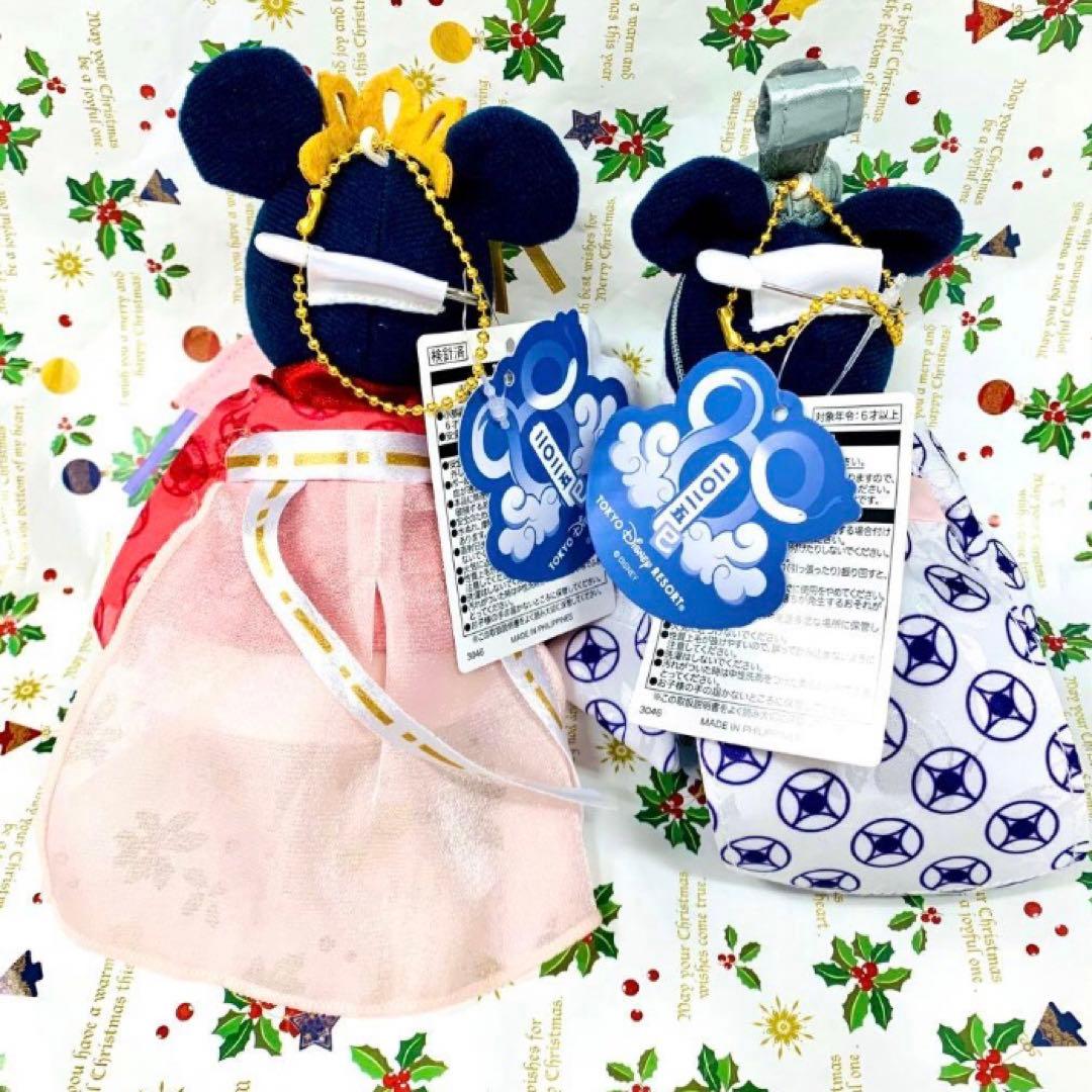 ディズニー ぬいぐるみバッジ　お正月 迎春 ミッキー　ミニー