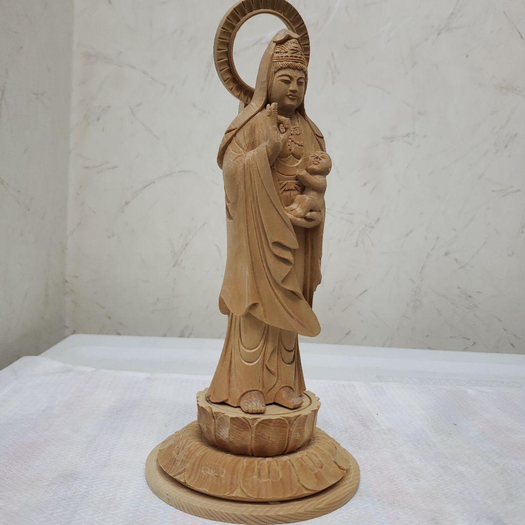 Ｂフライデー蔵出し特価　優しい仏像★ヒバ材 慈母観音菩薩像4.5寸立★約22cm