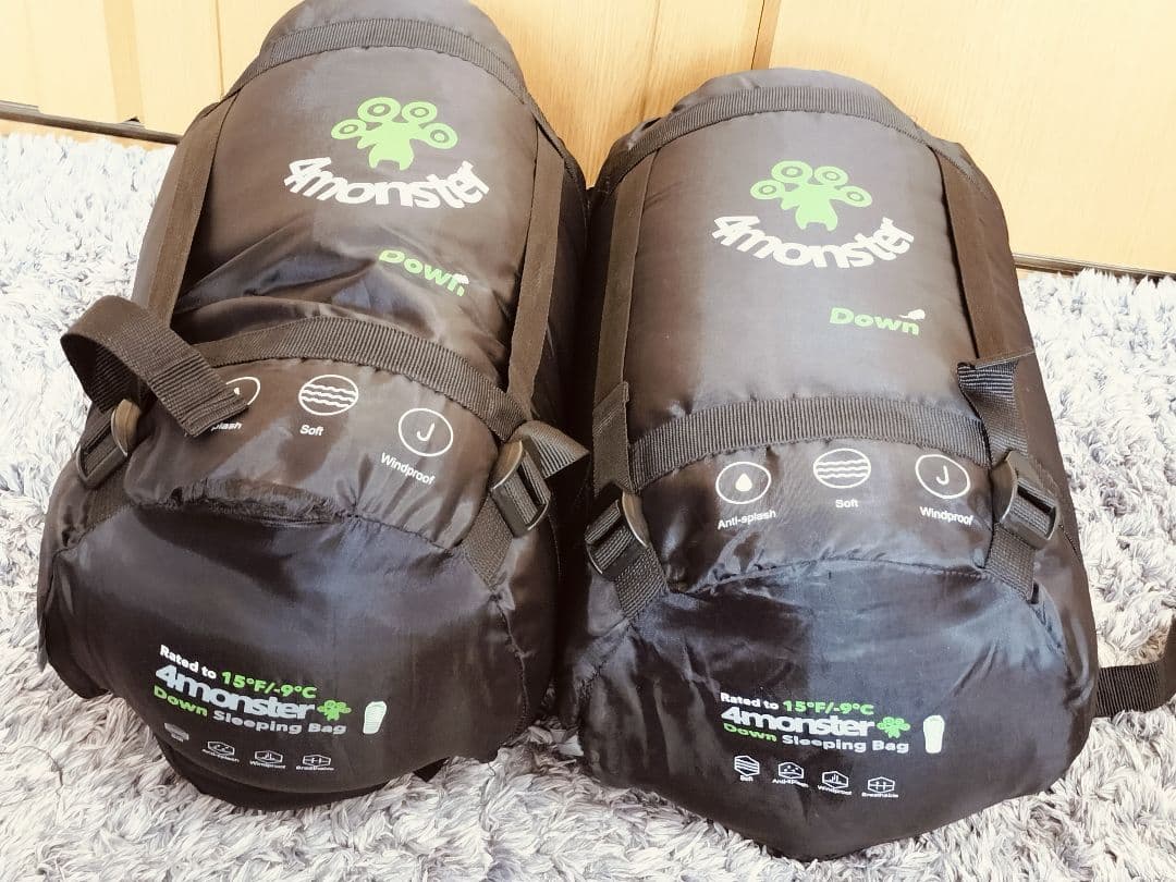 4monster ダウン寝袋 ブラック １５°F / -9℃　2個セット