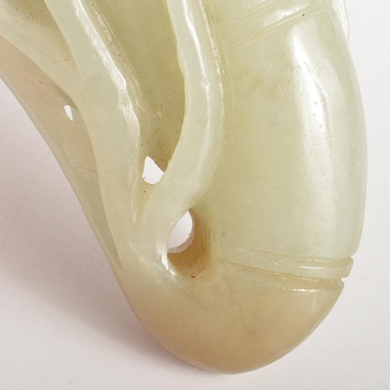 中国　玉石白玉彫刻　霊芝刻　根付　紙鎮　置物　C　R7025E