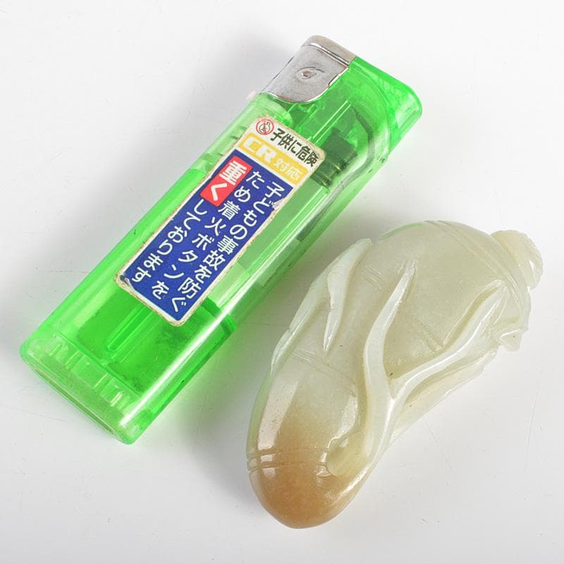 中国　玉石白玉彫刻　霊芝刻　根付　紙鎮　置物　C　R7025E