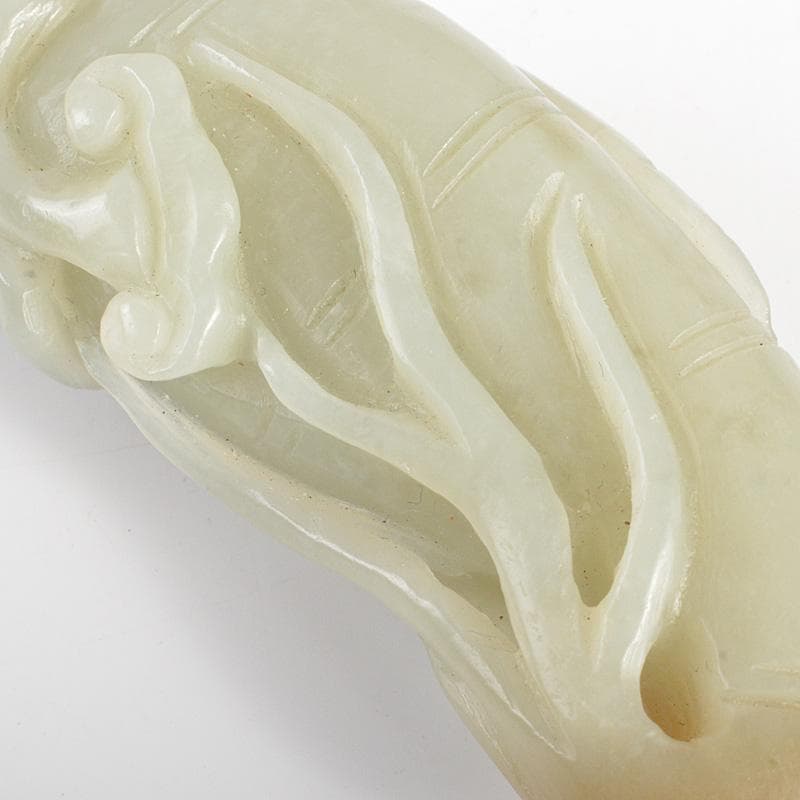 中国　玉石白玉彫刻　霊芝刻　根付　紙鎮　置物　C　R7025E