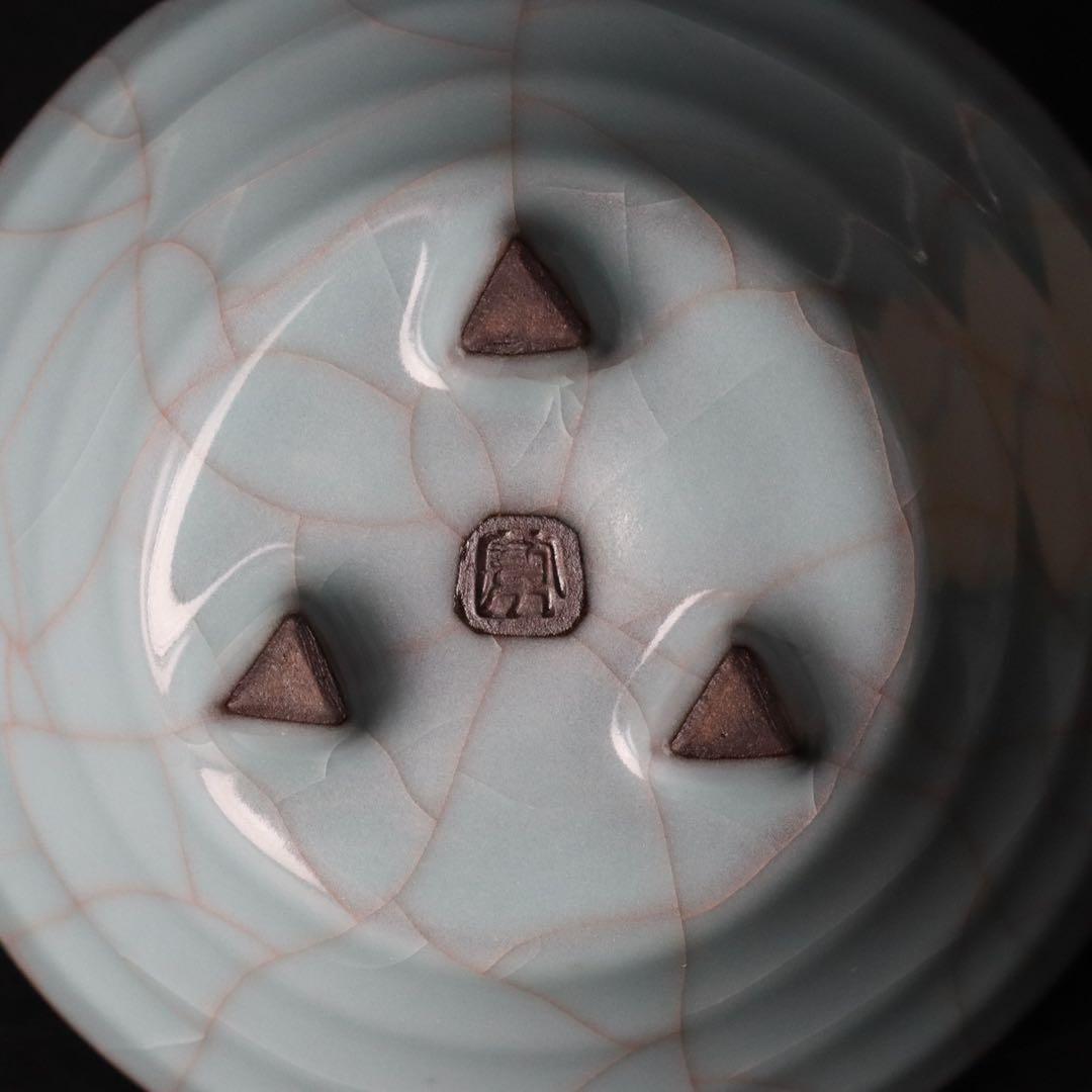 人気作家 峯岸勢晃 月白青瓷 線段香炉 共箱 共布 陶歴付