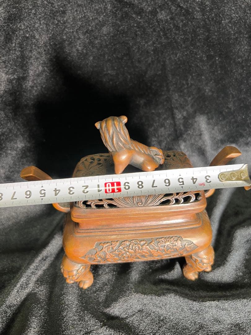 大明宣德年製骨董時代物古代 彫刻像金持ちライオン像香炉15x16cm金属製