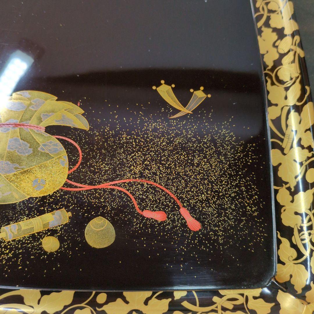 T*i様 時代 金銀蒔絵 宝尽し唐草文 足付き 盆 五客