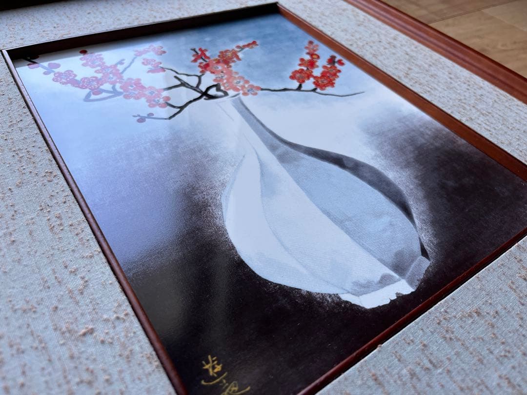 【匿名配送】小倉遊亀「紅梅白梅」額付44×39cm 特殊ガラスネオパリエ転写陶板