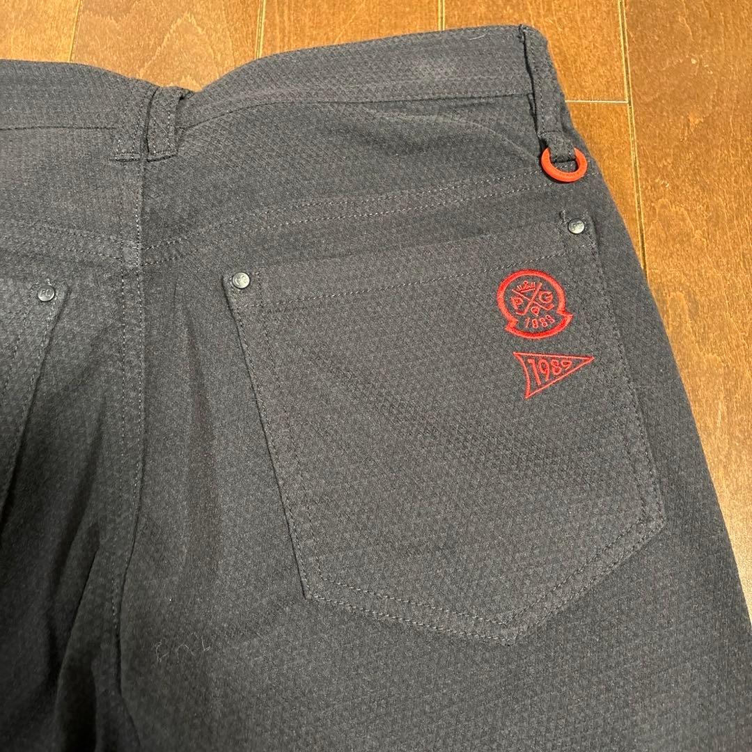 パーリーゲイツ　T/Cドビーピラミッド柄濃紺パンツサイズ4