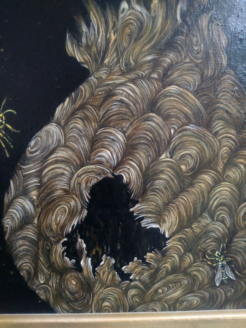 蜂の油絵【蜂の巣】1点物の元の/作者サイン入り/肉筆/F10号