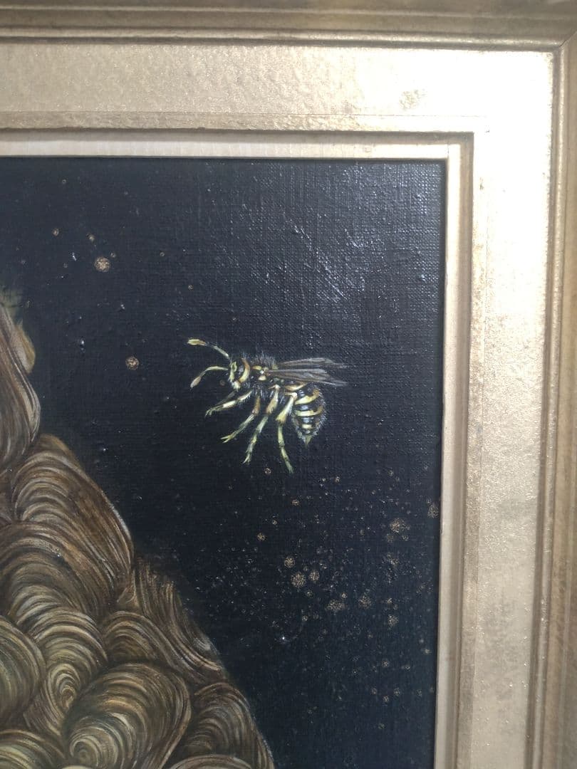 蜂の油絵【蜂の巣】1点物の元の/作者サイン入り/肉筆/F10号