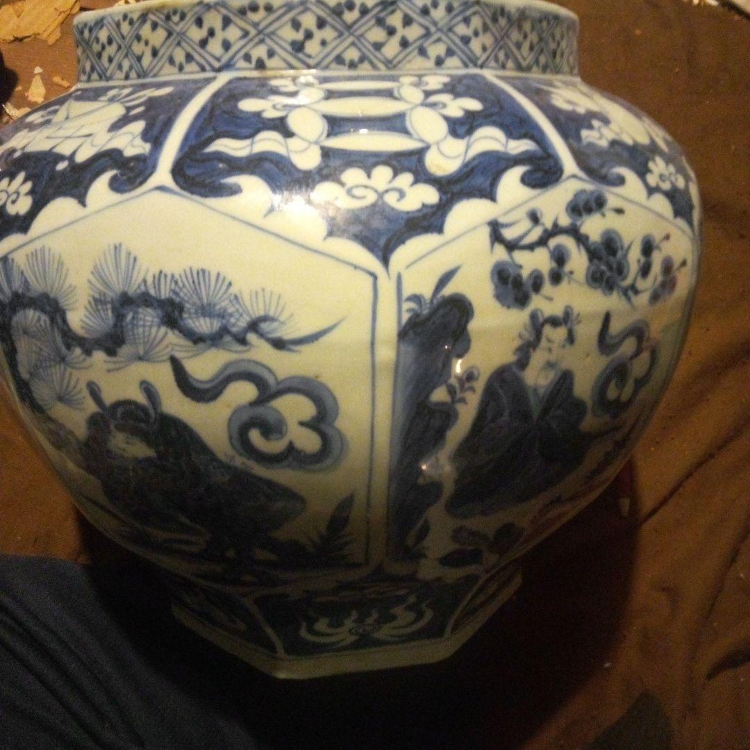 中国陶磁器　元染付　大壺　人物