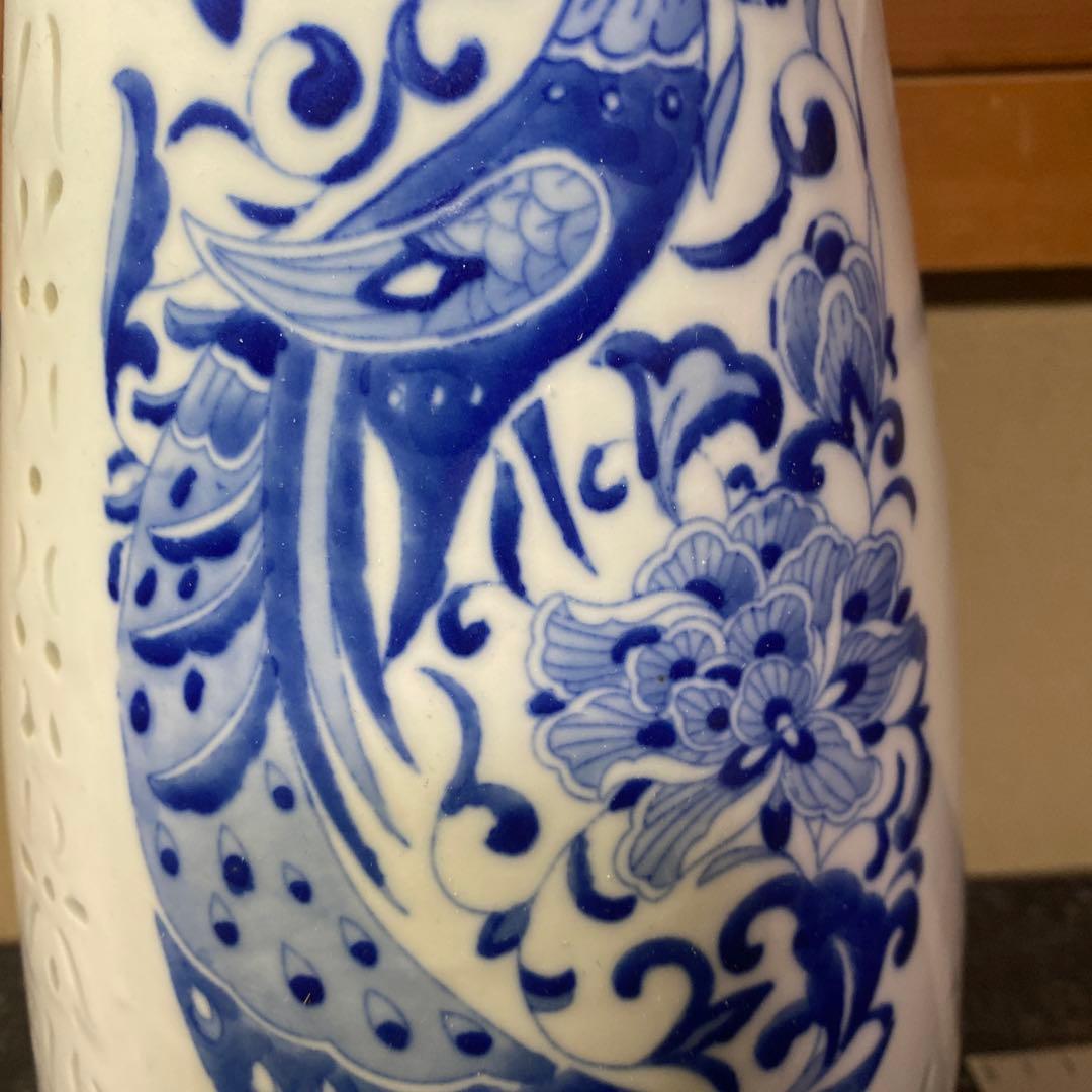 中国美術　蛍手染付花瓶　景徳鎮製