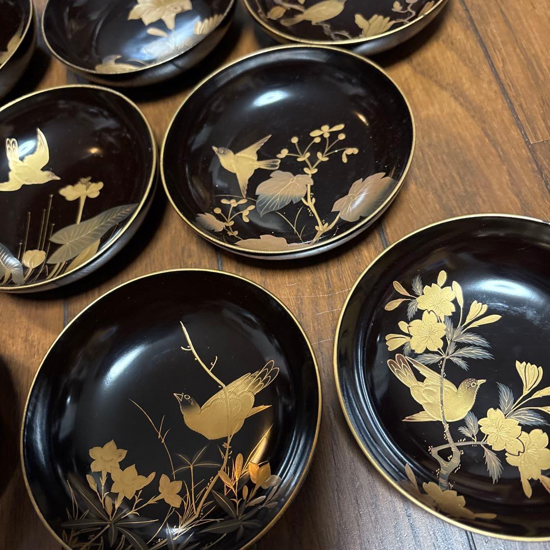 特別出品　アンティーク蒔絵が素敵な菓子皿10枚　鳥と花　風情あり　茶道具