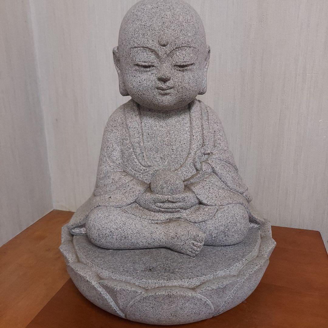 花崗岩製 仏像 蓮の台座付き 約30cm石匠 小林道明作品