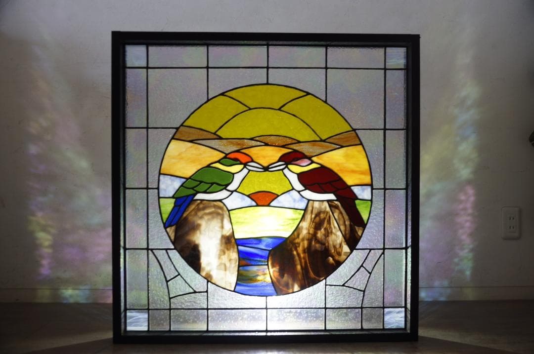 フォロー割　大型ヴィンテージ　ステンドグラス　アンティークパネル 82×83.5