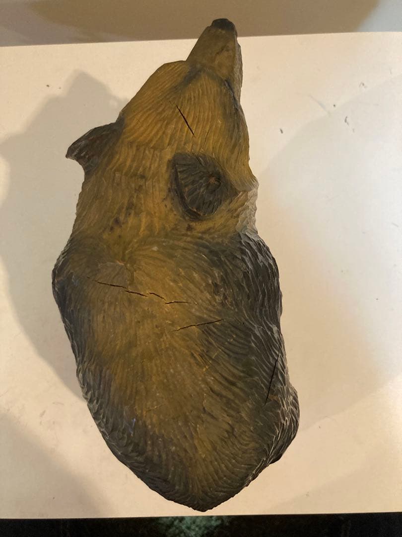 木歩　引間二郎　木彫熊　毛彫　八雲