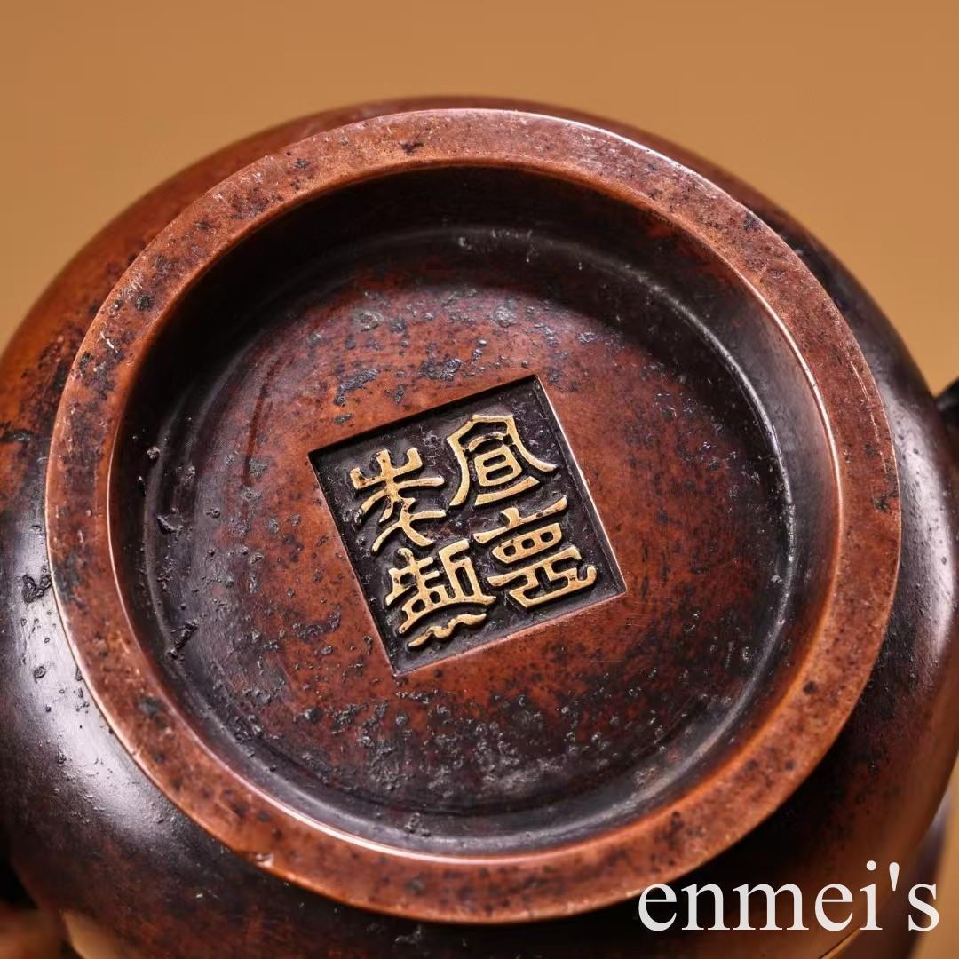 中国古美術・旧藏銅鎏金鎏金双龍台座付き香炉・線香炉・純紫銅・純手作り・文房置物