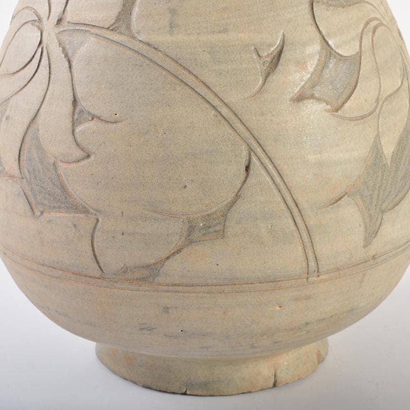 朝鮮美術　李朝　彫三島花草文瓶　時代箱付　V　R6548B