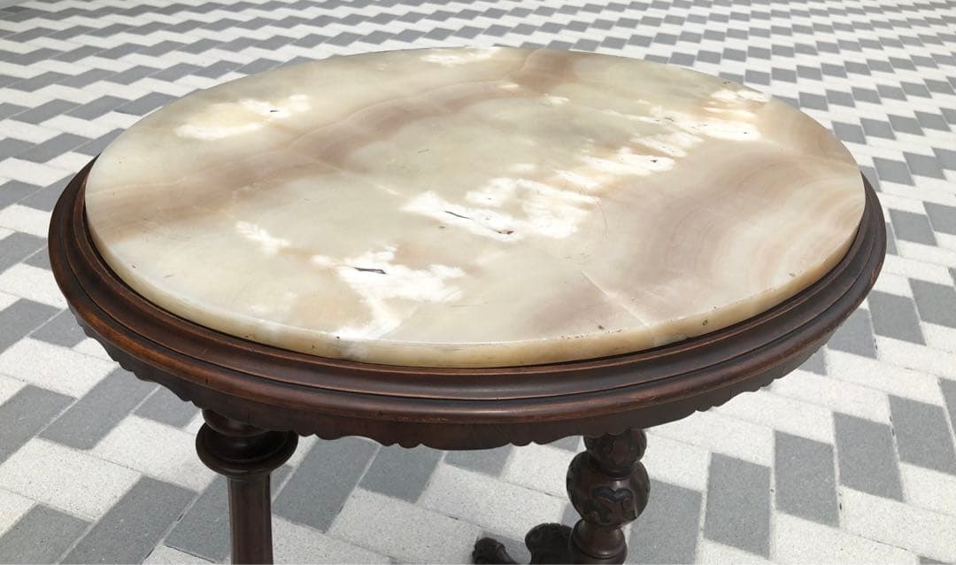 骨董家具　英国製　アンティーク 天然　アラバスター大理石　天板 サイドテーブル