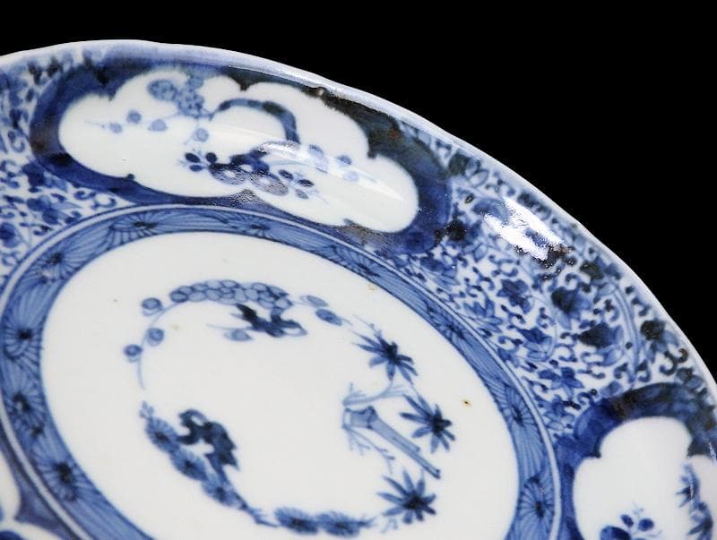 古伊万里　染付 窓絵　松竹梅に萩唐草の図　５寸半皿　291AS-CWt