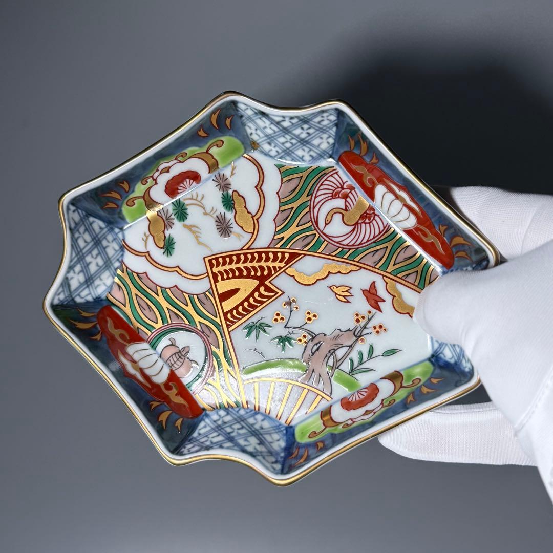 古伊万里風　冨貴長春　色絵鶴亀松竹梅文変形皿　五客　料理屋　古器を楽しむ