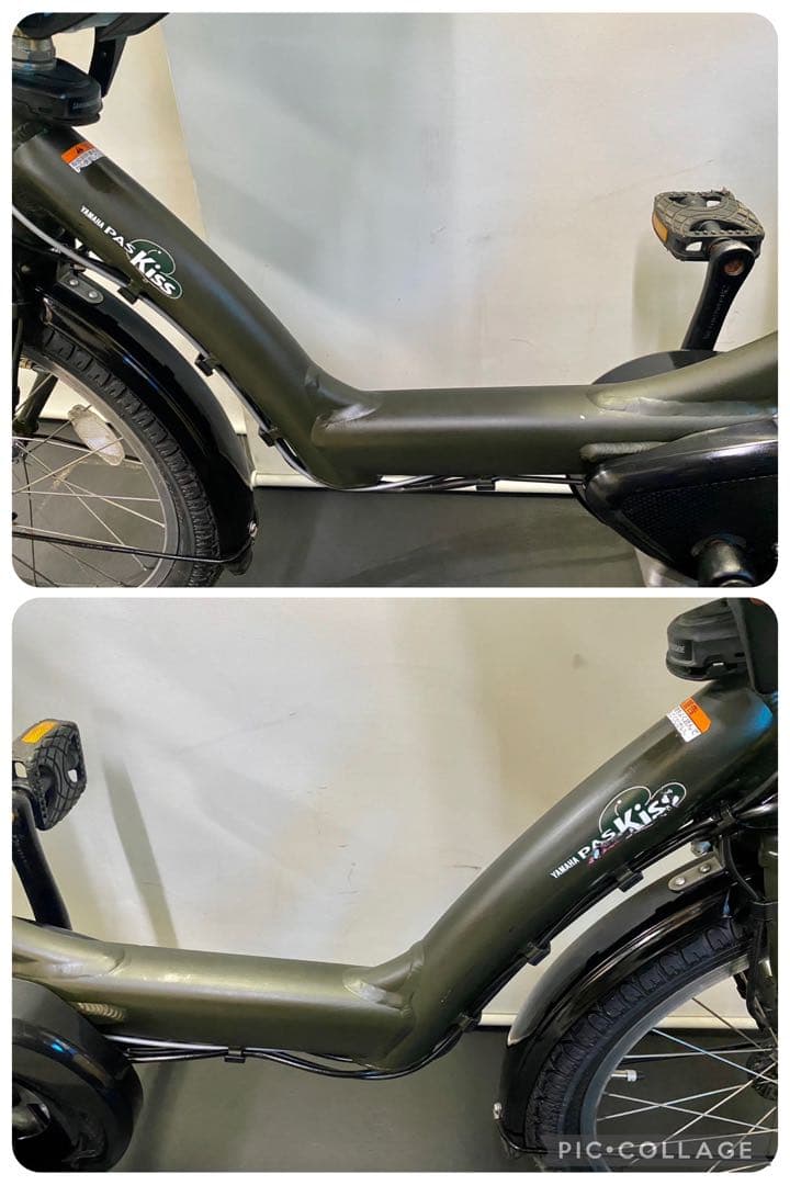 1年保証 ヤマハ　パスキッス　20インチ　カーキ色　子供乗せ　電動アシスト自転車