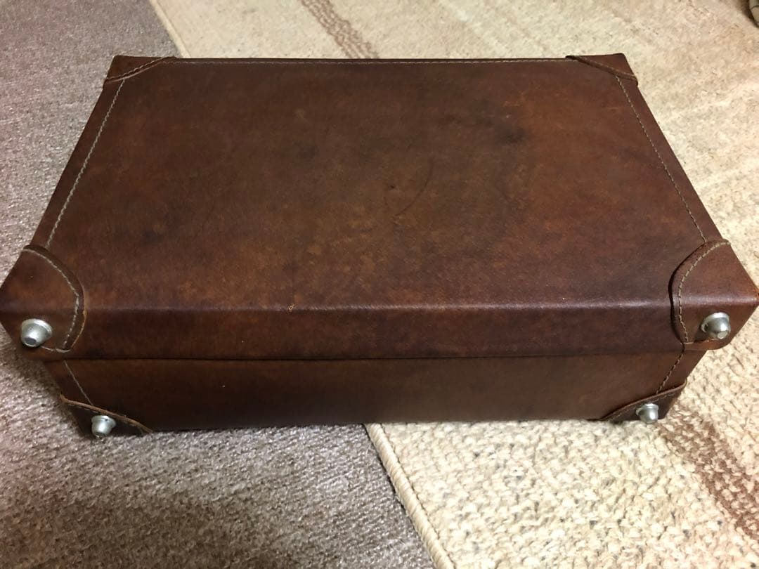 アンティーク　ミニトランク　小さめサイズ　レザー　皮革　ヴィンテージ