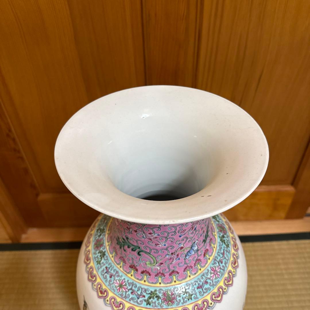 陶磁器製 花瓶 花と鳥の絵柄