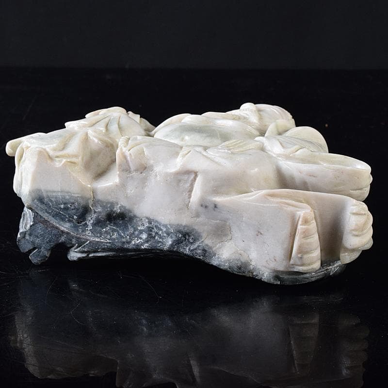 中国　玉石翡翠彫刻　福禄寿像　置物　約1280g　M　R8298