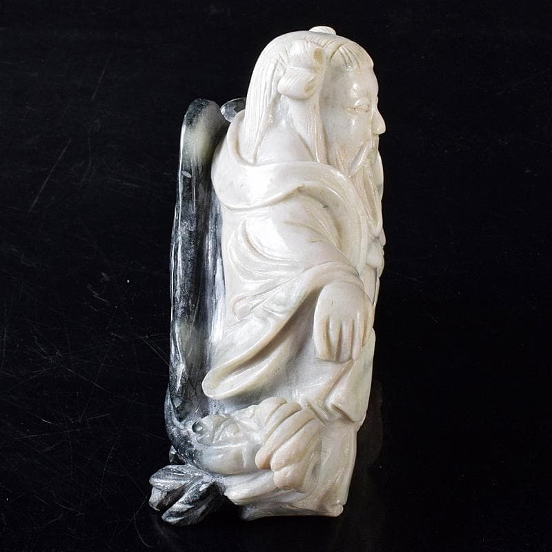 中国　玉石翡翠彫刻　福禄寿像　置物　約1280g　M　R8298