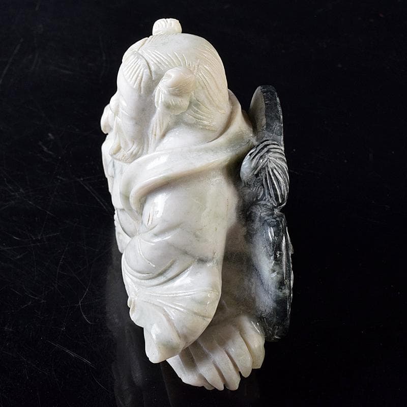 中国　玉石翡翠彫刻　福禄寿像　置物　約1280g　M　R8298