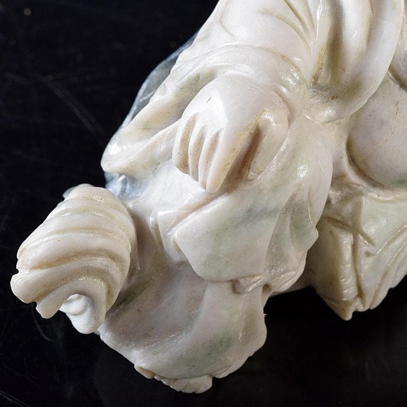 中国　玉石翡翠彫刻　福禄寿像　置物　約1280g　M　R8298