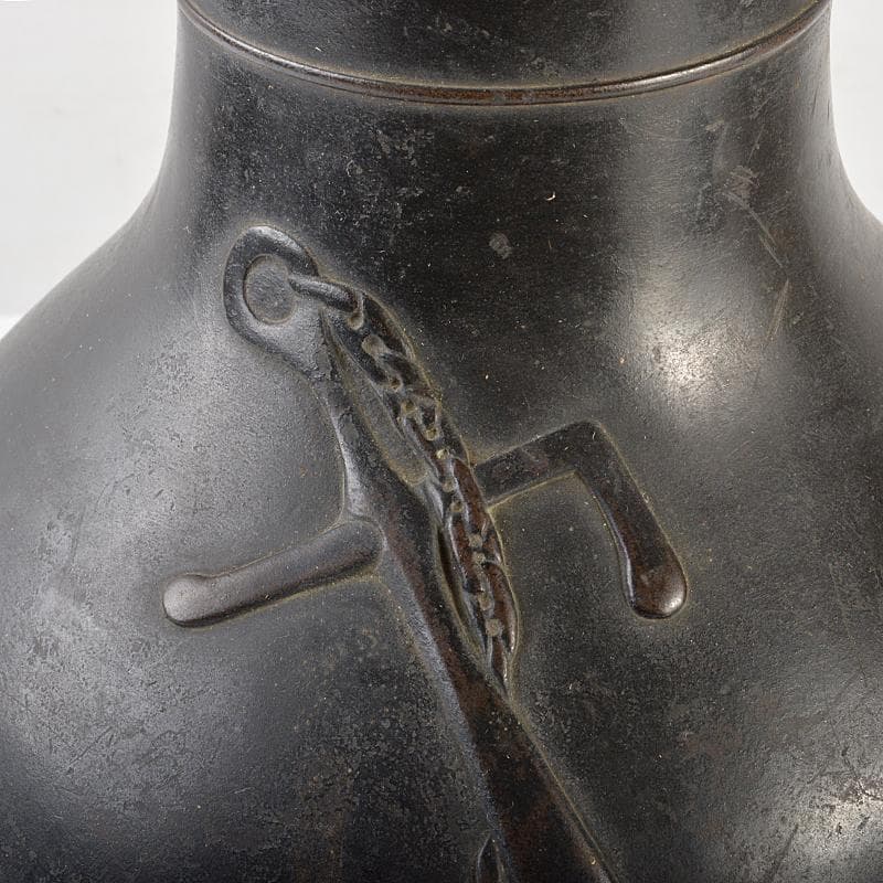 古銅銀象嵌　碇桜文　長顎瓶　横須賀泉商会款　重さ約6kg　H　R7179B