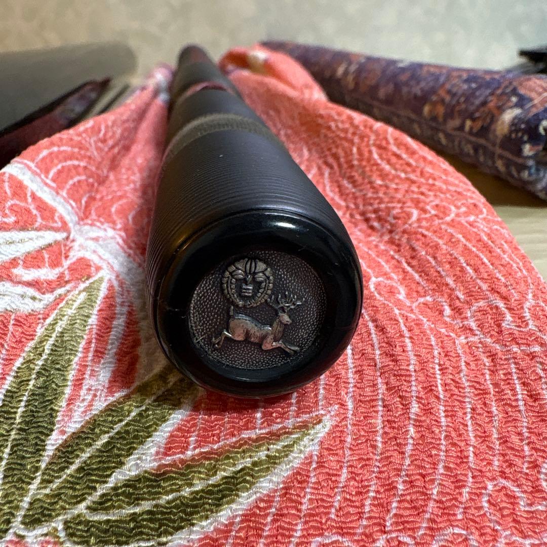 FE 能管 篠笛 黒と赤 鹿の彫刻付 横笛