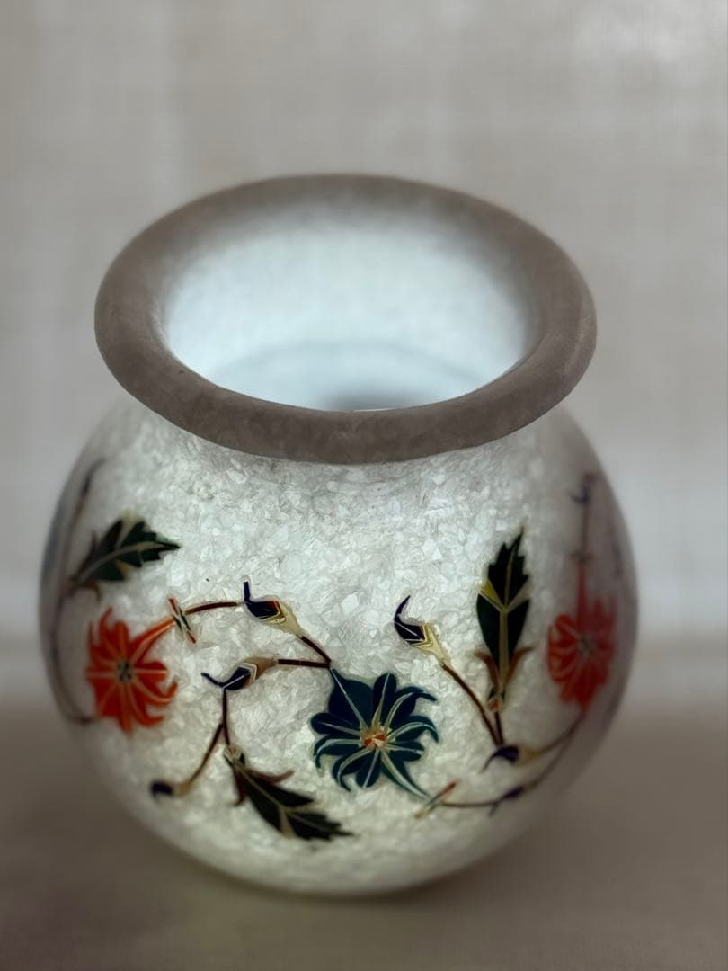 インド産　天然大理石細工　ベース　花瓶