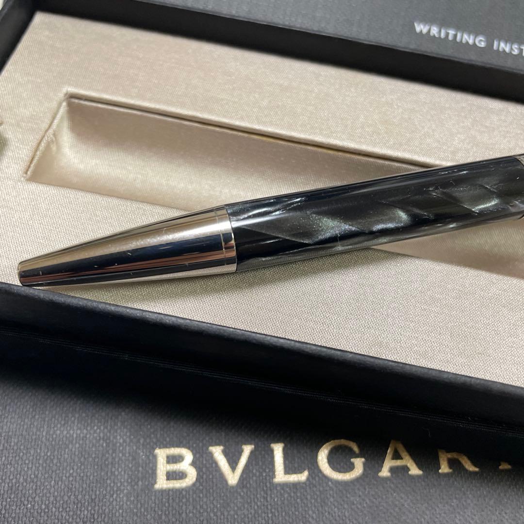 BVLGARI ブルガリ ボールペン 黒シルバー 専用革製ペンケース付き