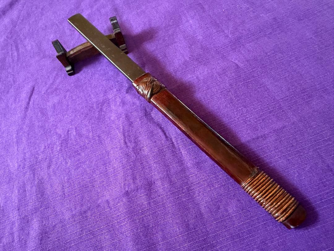 江戸後期　鉄地棒小柄象嵌色絵　太公望図　鞘付珍品（日本刀装具小刀目貫鐔鐔拵笄馬針