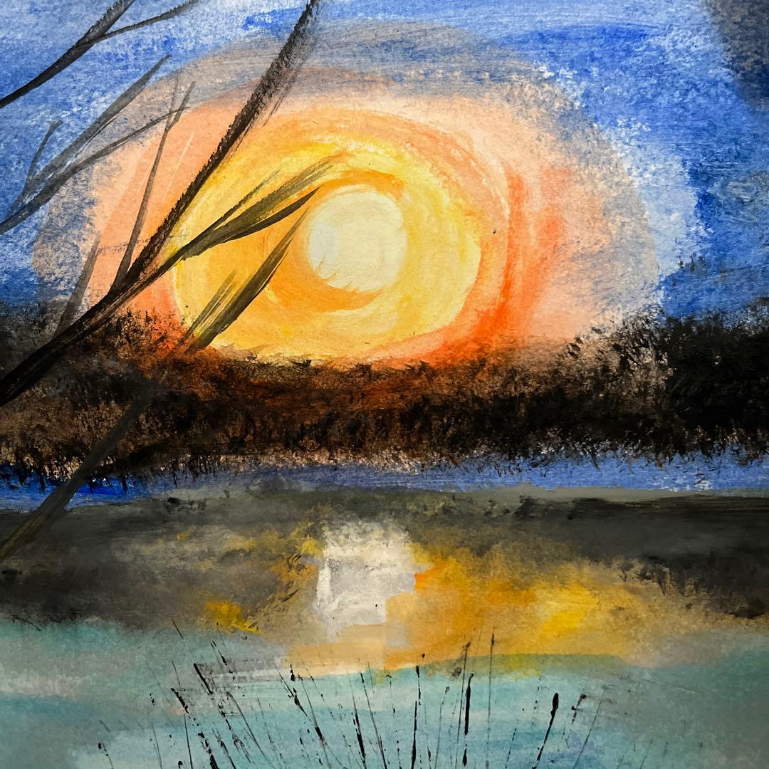 印象派風 水彩画 夕日　27cm24cm