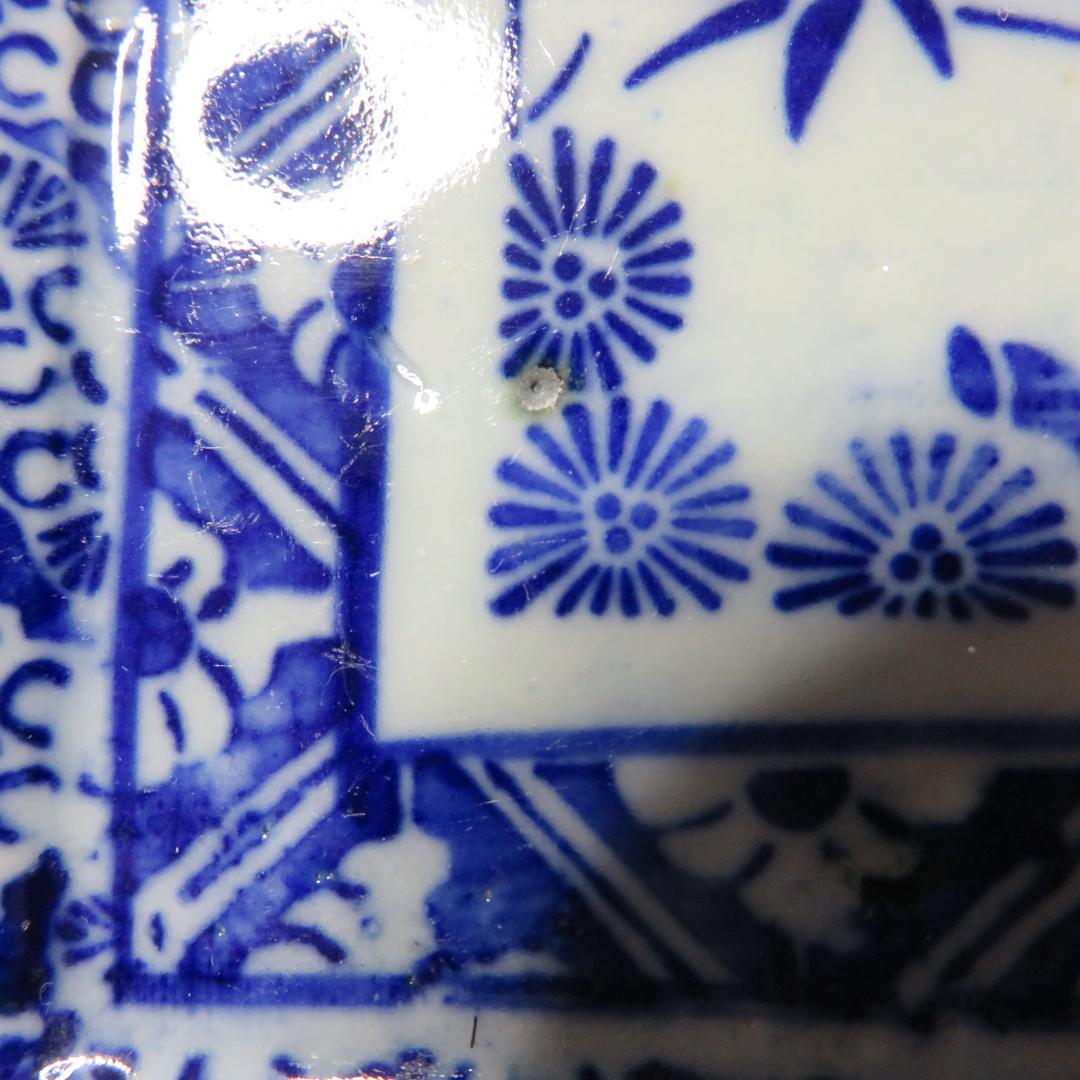 角皿 角長皿 印判 染付 微塵唐草 明治 大正 ベロ藍 松竹梅 窯傷