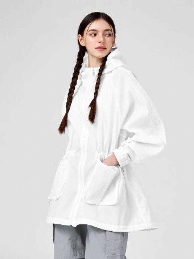 ライトアウトポケット フード付き ロングジャケット　アイボリー【M】