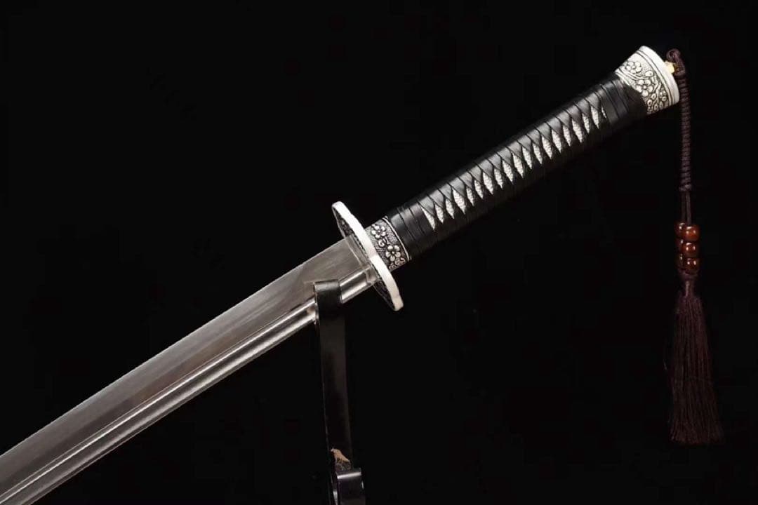 雁翎刀 黒石目鞘 模造刀 舞踊刀 武具 本牛革柄巻 コレクション刀剣